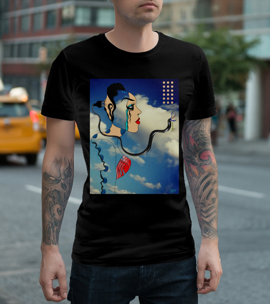 AI Error Surreal Futuristic Woman With Circuitry In Blue Sky T-Shirt