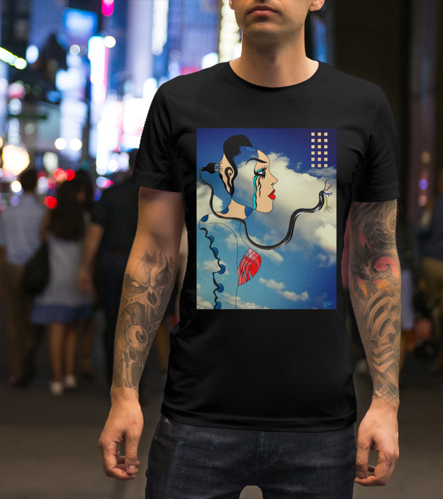AI Error Surreal Futuristic Woman With Circuitry In Blue Sky T-Shirt