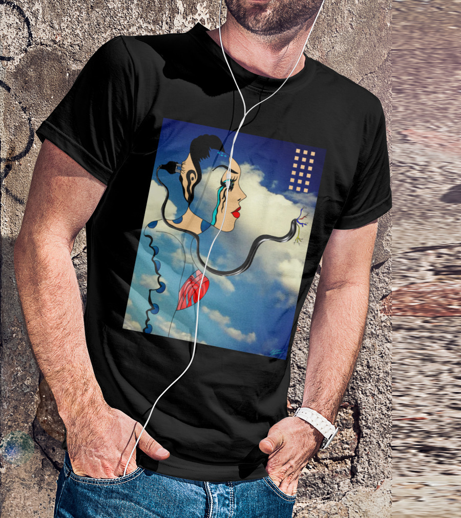 AI Error Surreal Futuristic Woman With Circuitry In Blue Sky T-Shirt