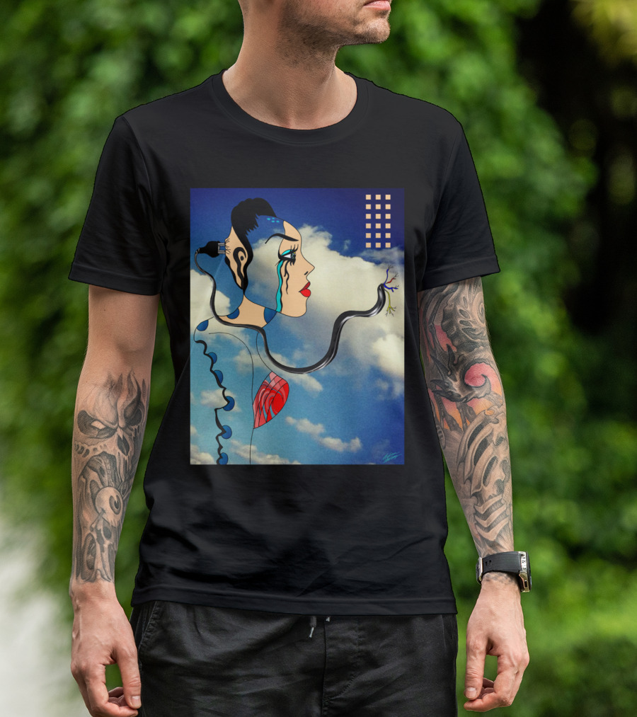 AI Error Surreal Futuristic Woman With Circuitry In Blue Sky T-Shirt