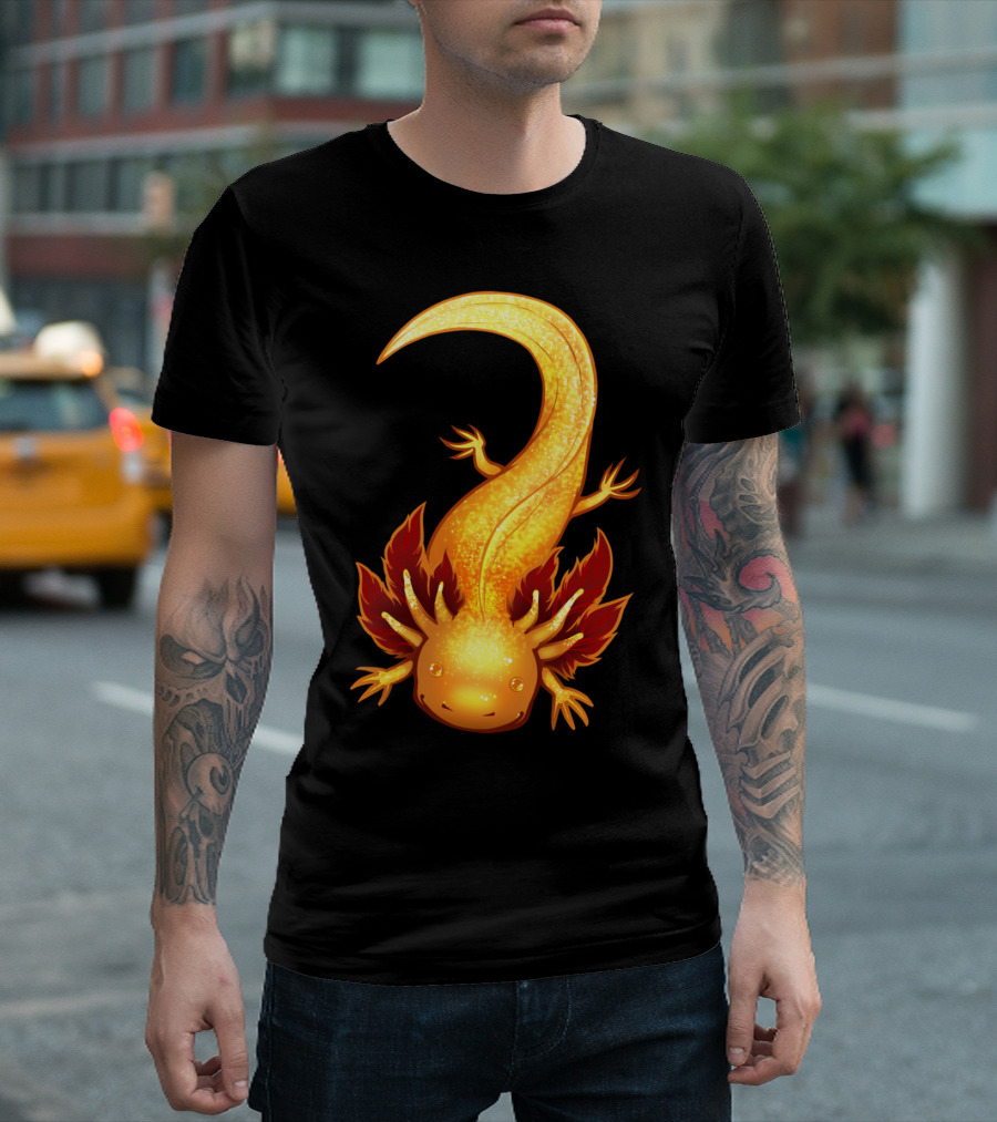 Golden Shimmering Albino Axolotl with Fiery Accents T-Shirt