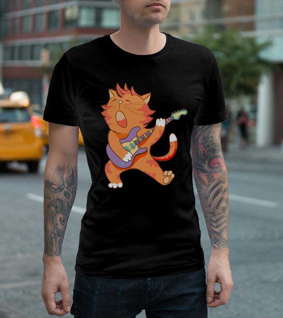 Dabbing Cat Kitten Funny Guitar Serenade T-Shirt