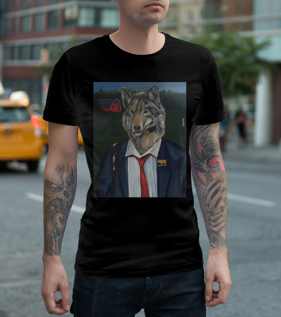 Wolf in Suit with Red Tie Business Time in the Countryside T-Shirt