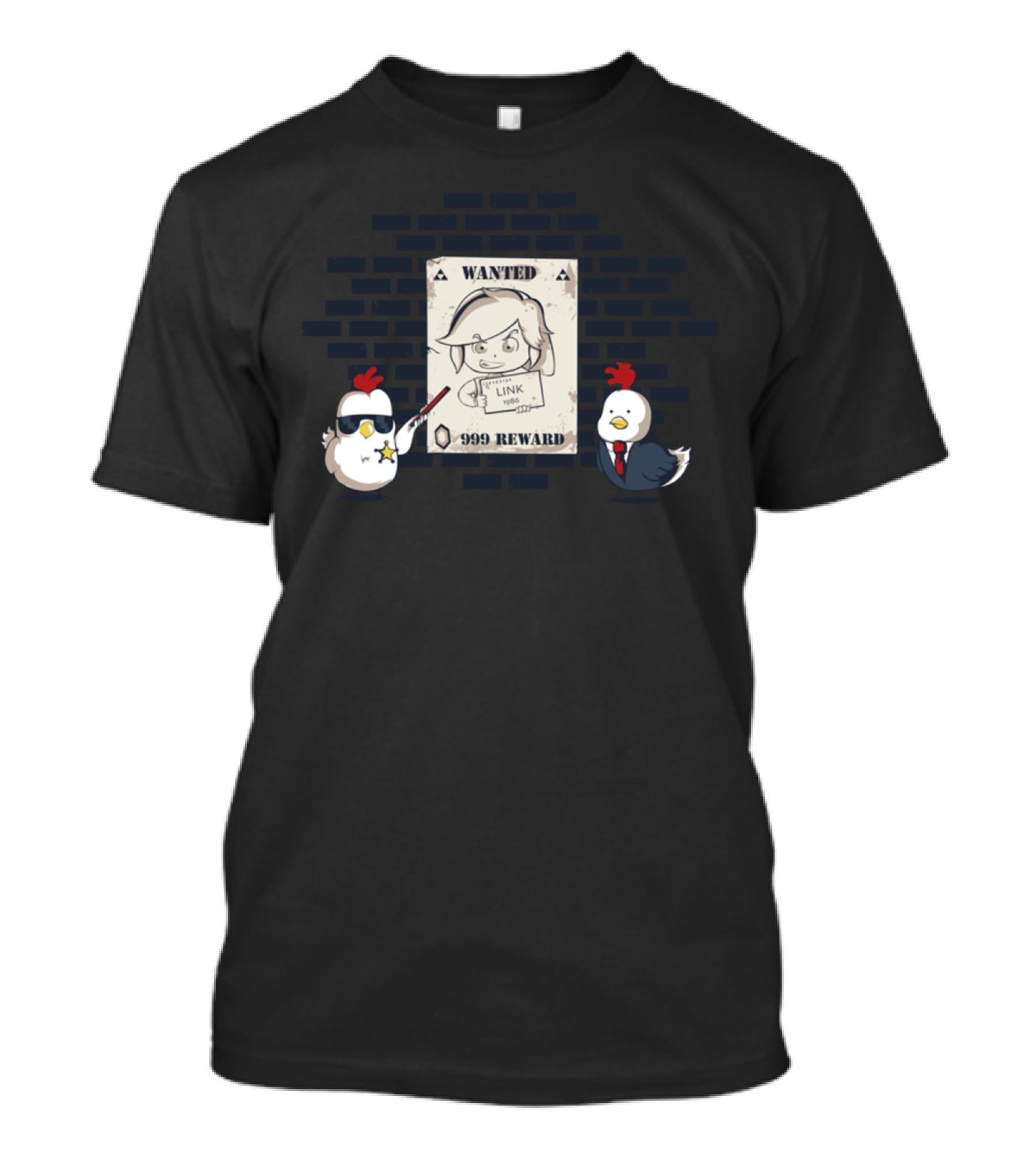 Wanted Link 999 Reward With Chickens Drawing On T-Shirt