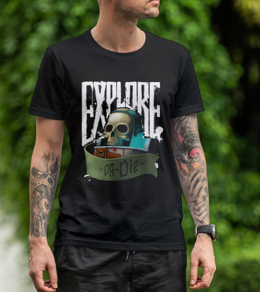 Explore Or Die Skull Spacesuit Retro Adventure T-Shirt