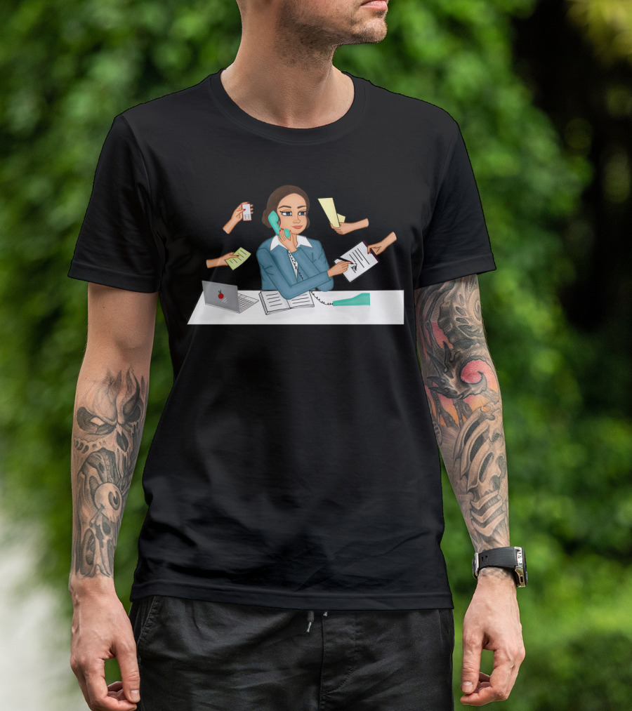 Busy Day Multitasking Office Desk Scene T-Shirt
