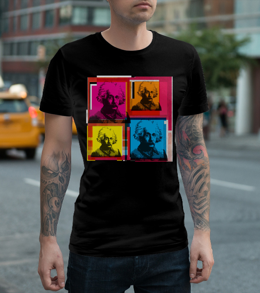 Albert Einstein Four-Color Pop Art Collage T-Shirt