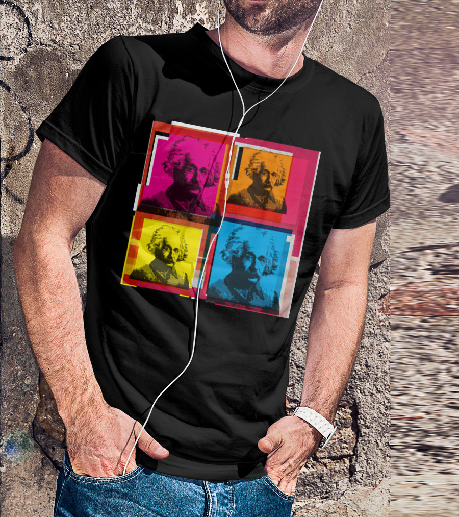 Albert Einstein Four-Color Pop Art Collage T-Shirt
