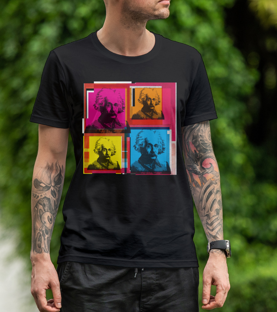 Albert Einstein Four-Color Pop Art Collage T-Shirt