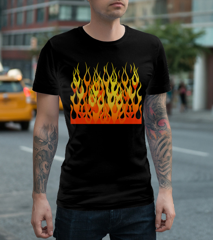 Hot Rod Racing Flames Bold Yellow Orange Fire T-Shirt