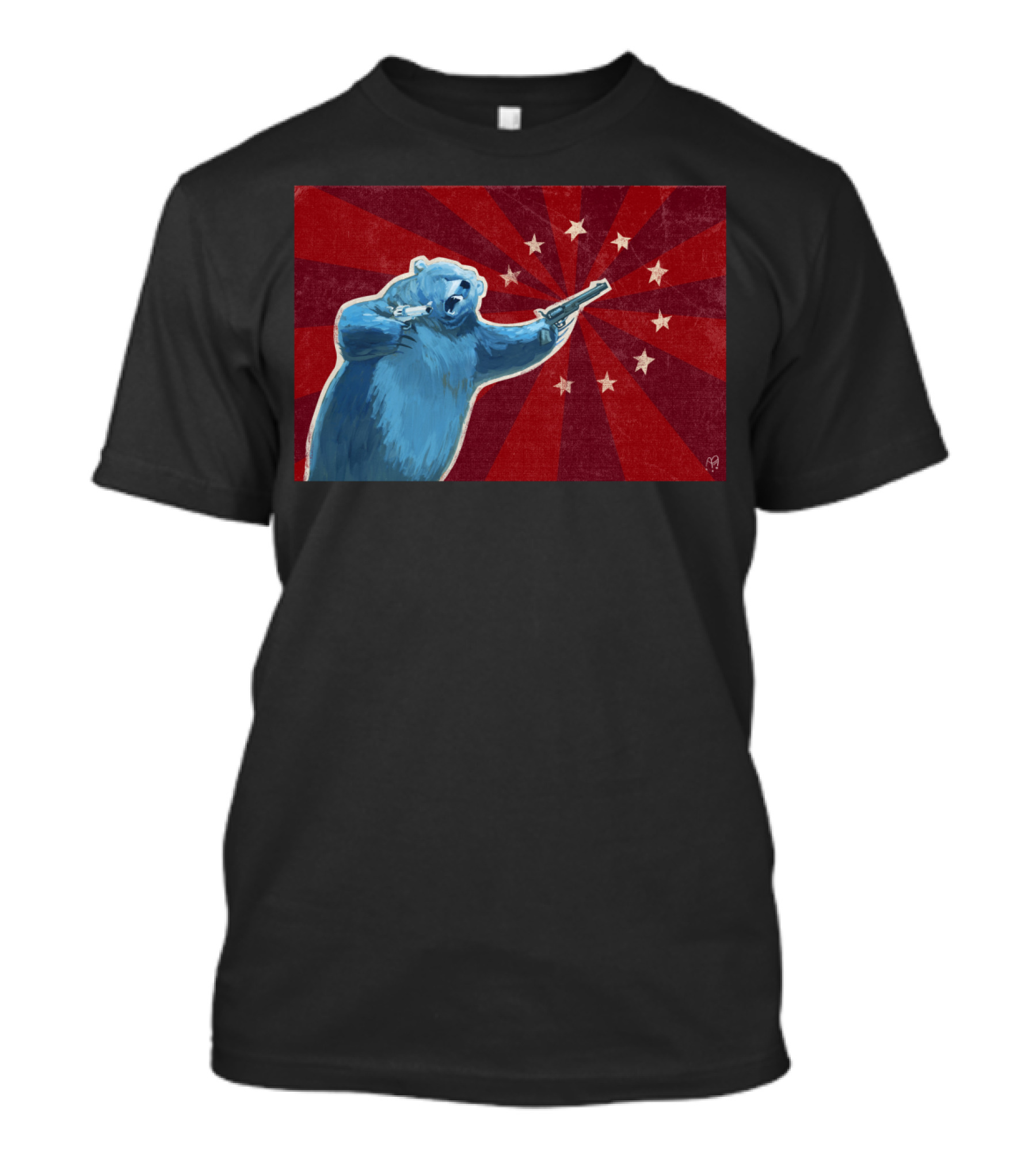 Bear With Gun And Stars On Red T-Shirt
