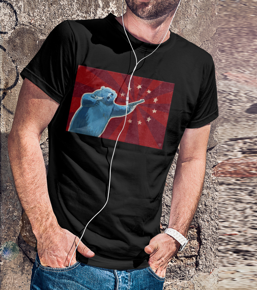Bear With Gun And Stars On Red T-Shirt