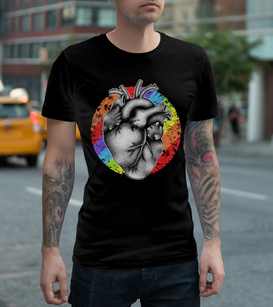 Love Wins Anatomical Heart with Rainbow Circle T-Shirt