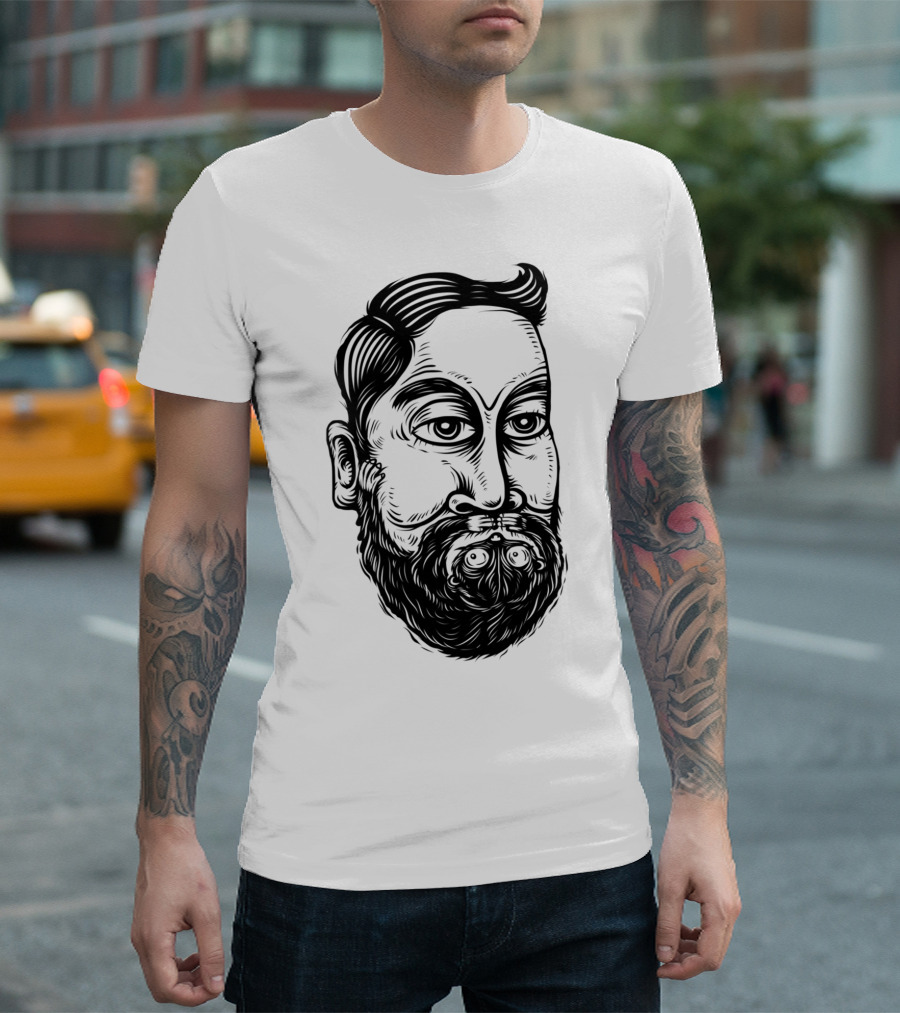 Beard Pet Optical Illusion Face Drawing T-Shirt