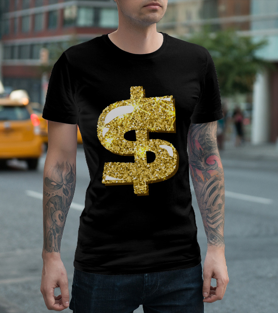 Gold Glitter Dollar Sign T-Shirt