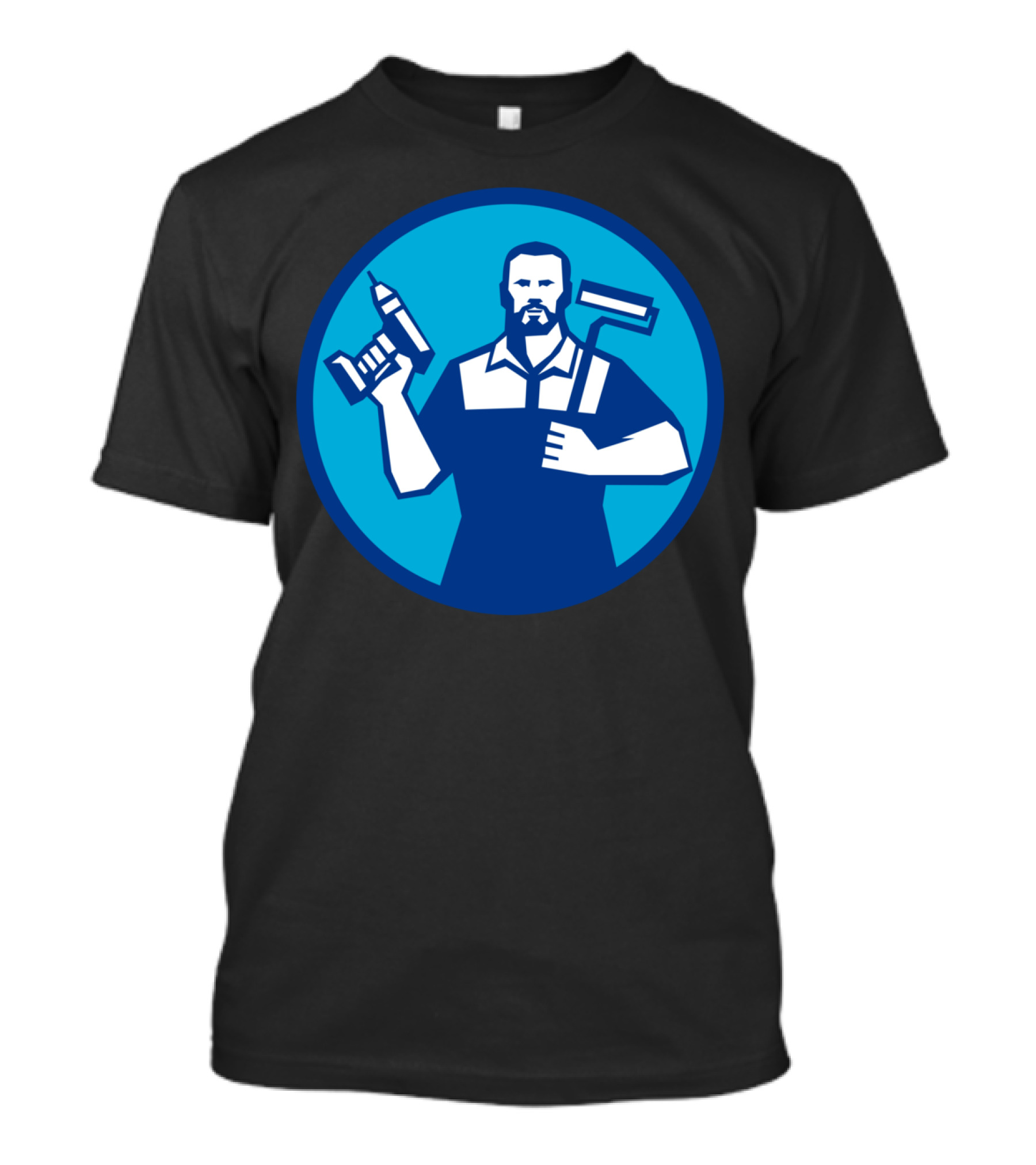 Bearded Handyman With Cordless Drill And Paintroller T-Shirt