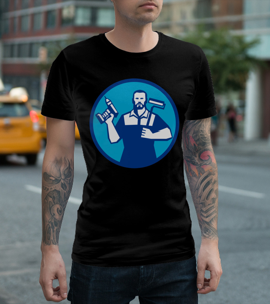Bearded Handyman With Cordless Drill And Paintroller T-Shirt
