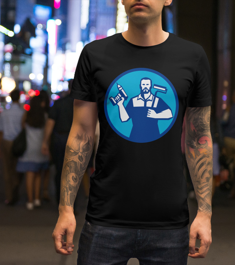 Bearded Handyman With Cordless Drill And Paintroller T-Shirt