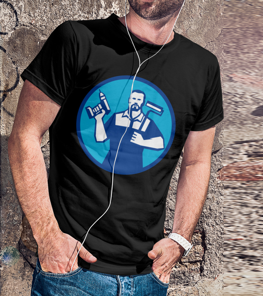 Bearded Handyman With Cordless Drill And Paintroller T-Shirt