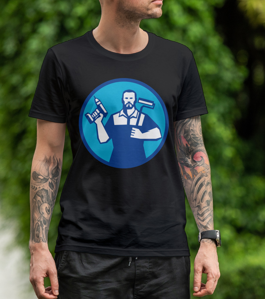 Bearded Handyman With Cordless Drill And Paintroller T-Shirt