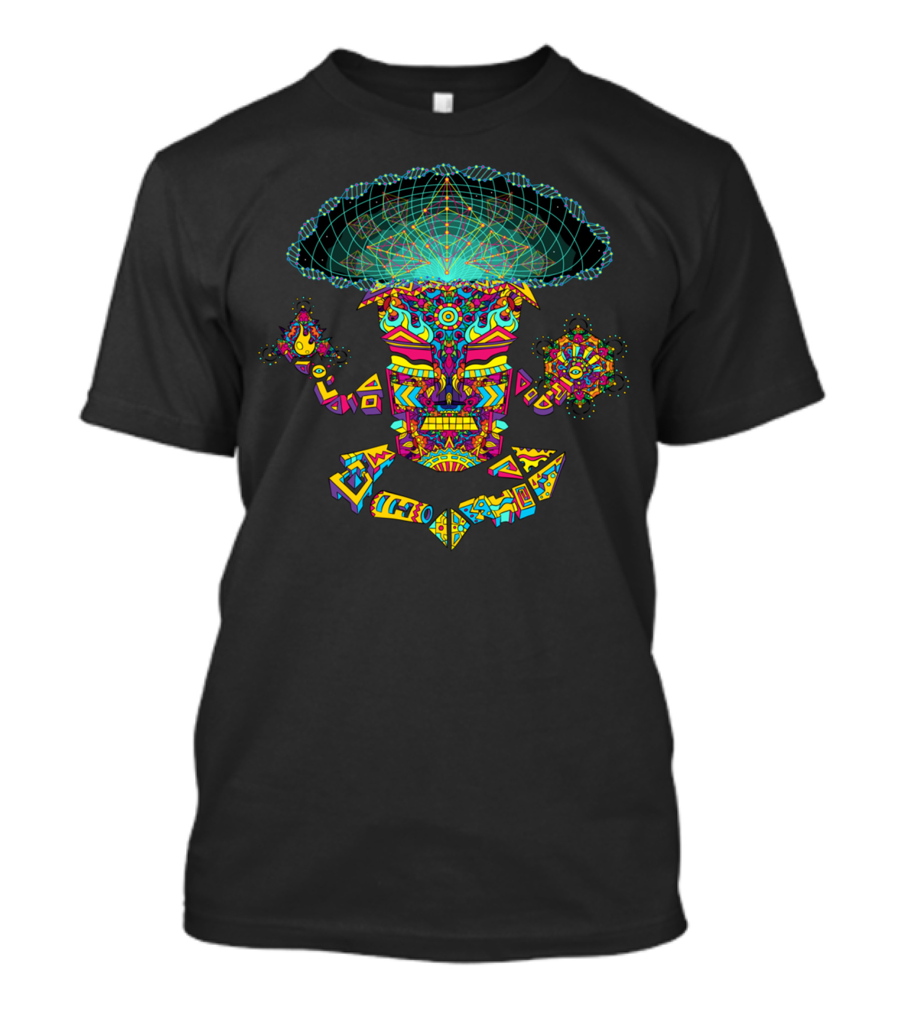 Golden Teacher Mushroom Psychedelic God Mask T-Shirt