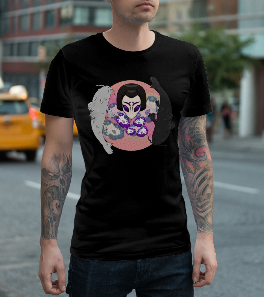 Alien Geisha C Floral Koi Circle T-Shirt