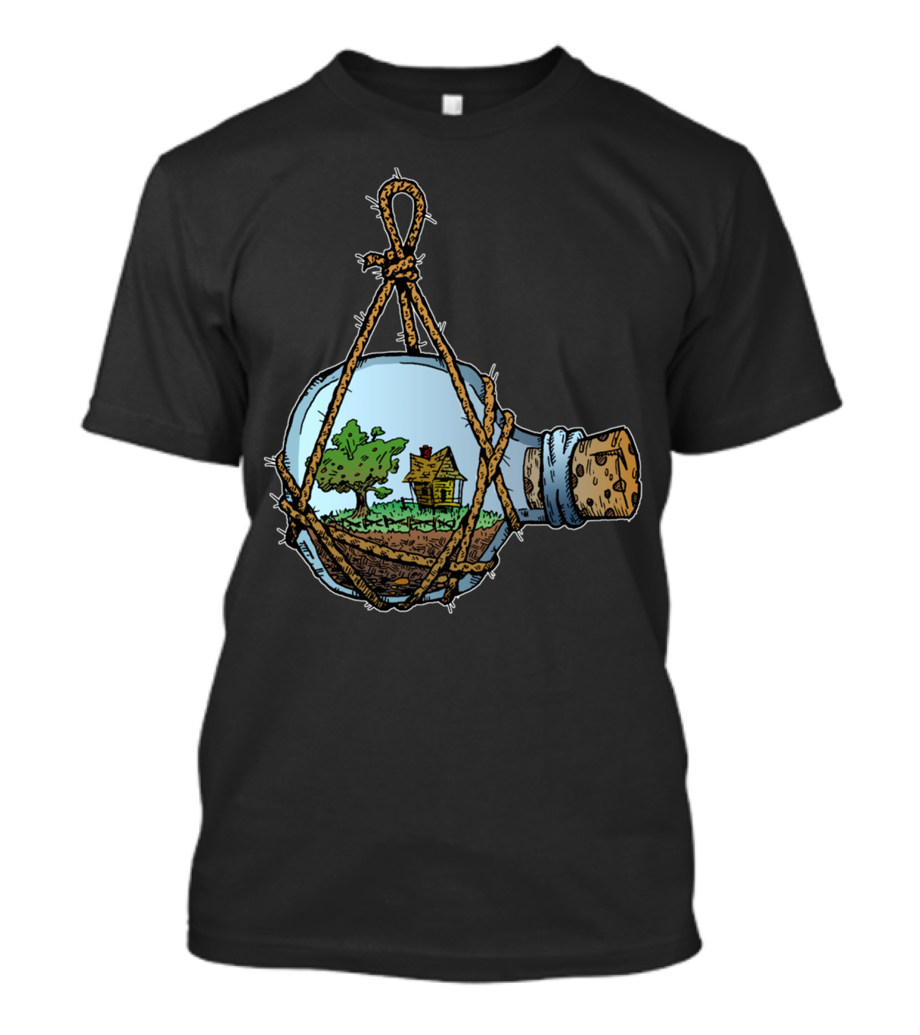 House In A Bottle Floating Tree And Cottage Scene Inside Glass Vessel T-Shirt