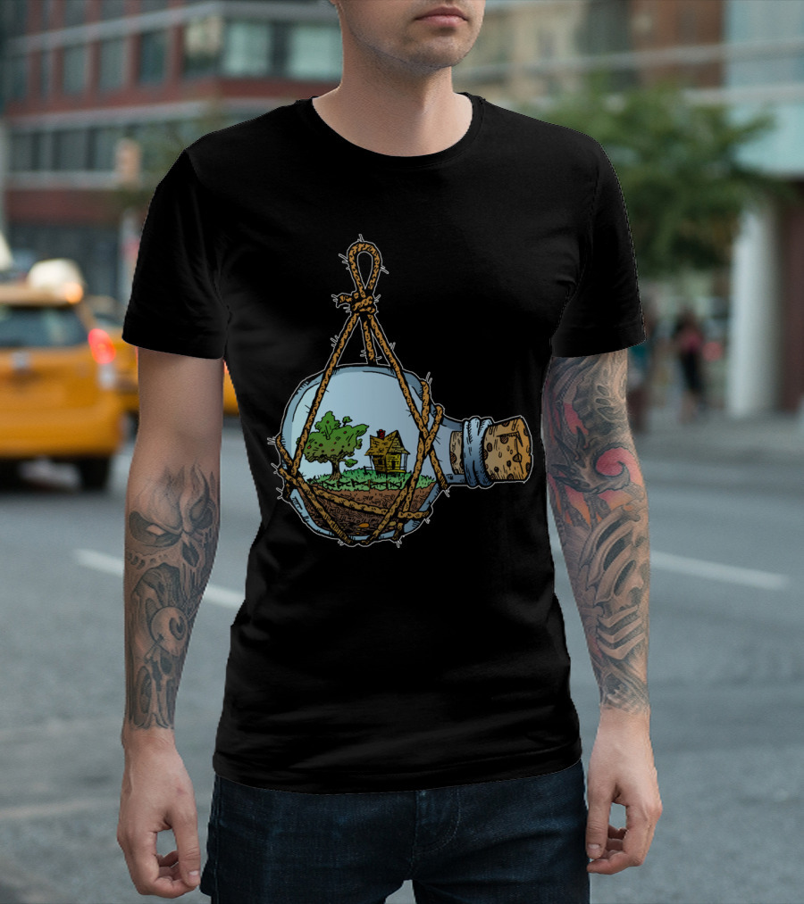 House In A Bottle Floating Tree And Cottage Scene Inside Glass Vessel T-Shirt