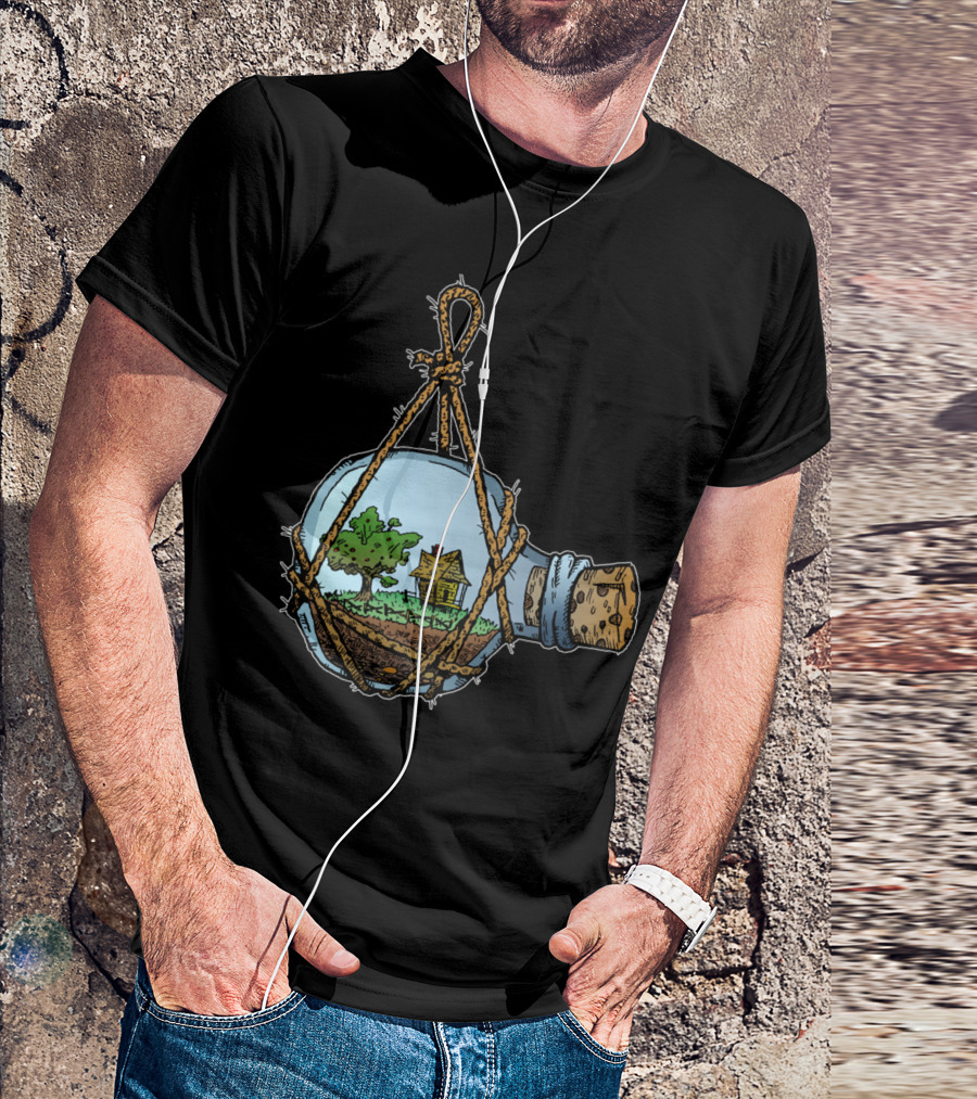 House In A Bottle Floating Tree And Cottage Scene Inside Glass Vessel T-Shirt