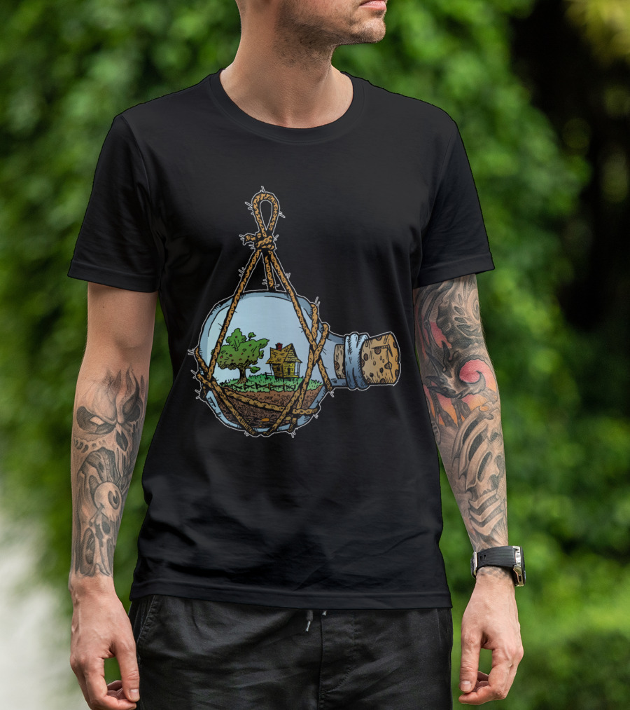 House In A Bottle Floating Tree And Cottage Scene Inside Glass Vessel T-Shirt