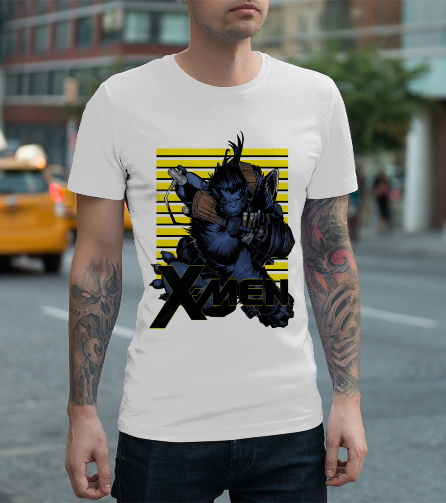 X-Men Beast Armed Hero Action Stripes T-Shirt