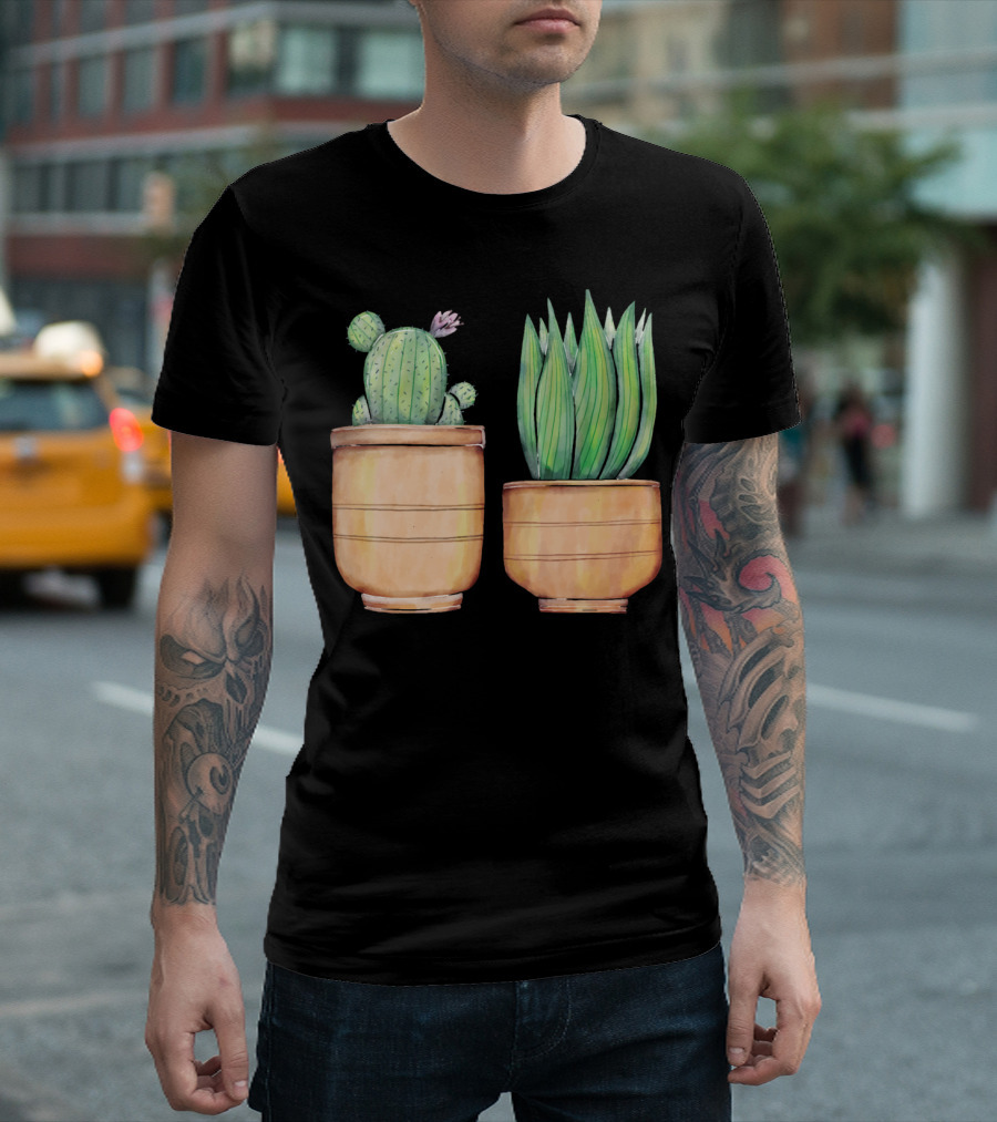 Watercolor Succulents Cacti Potted Plants T-Shirt