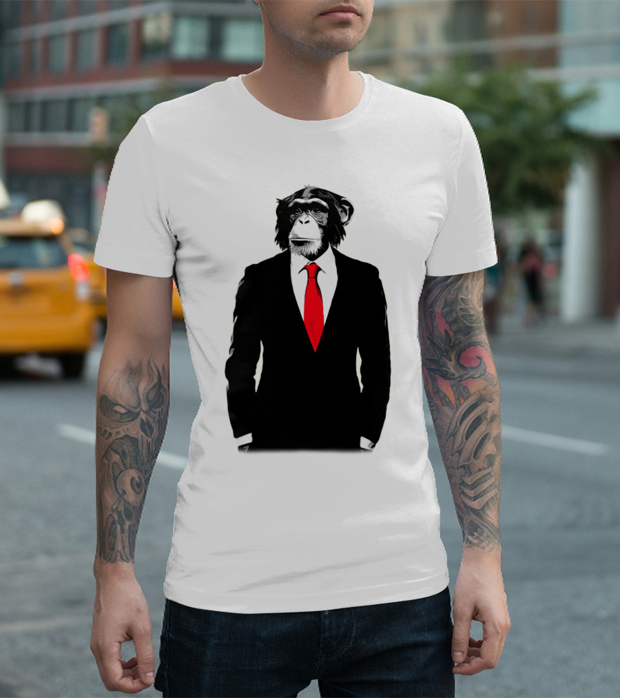 Domesticated Monkey in Suit with Red Tie T-Shirt