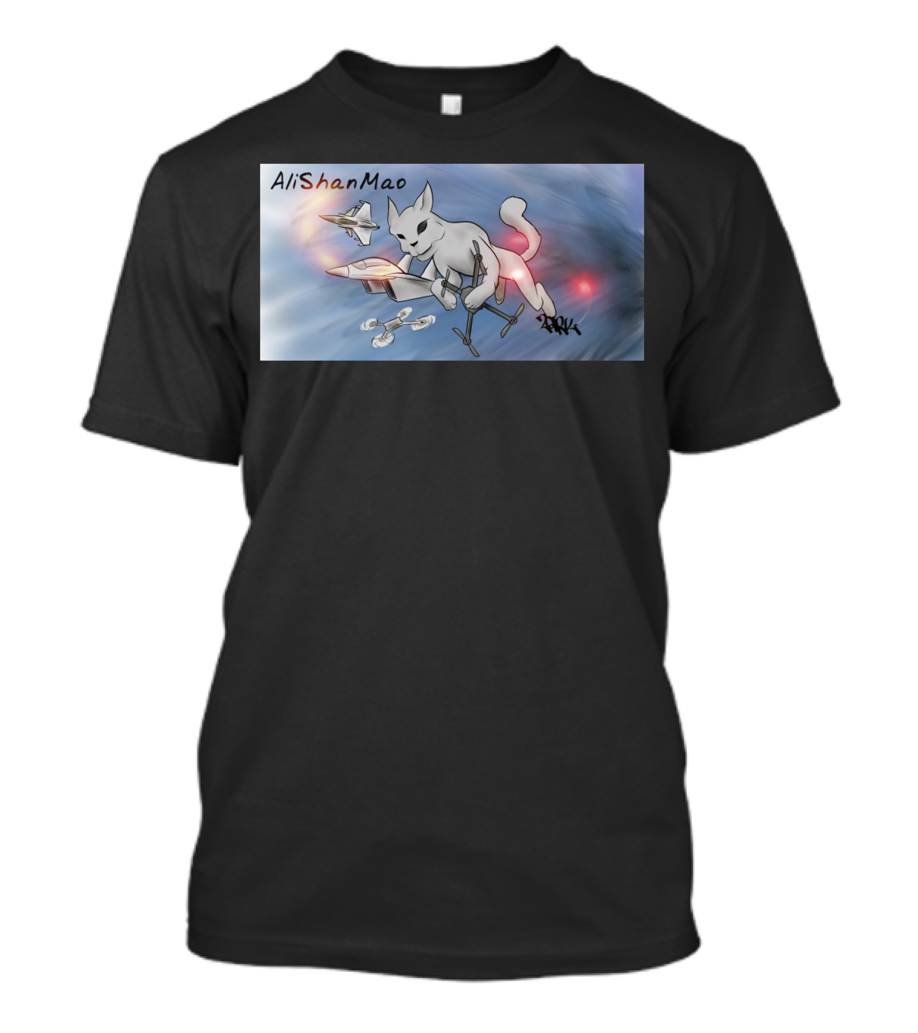 AliShanMao Cat Flying Jet Fighter With Quadcopter Drones And ARXK Signature T-Shirt