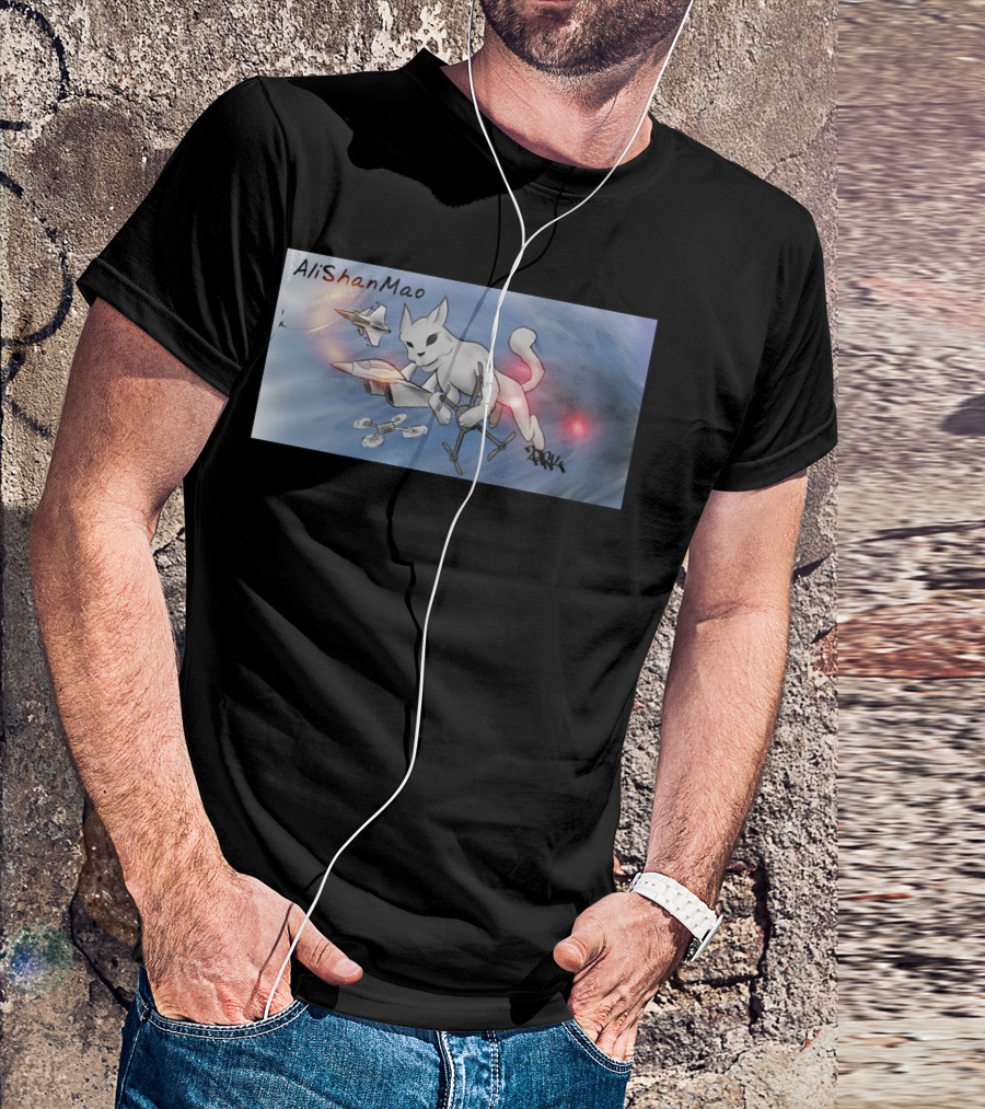 AliShanMao Cat Flying Jet Fighter With Quadcopter Drones And ARXK Signature T-Shirt