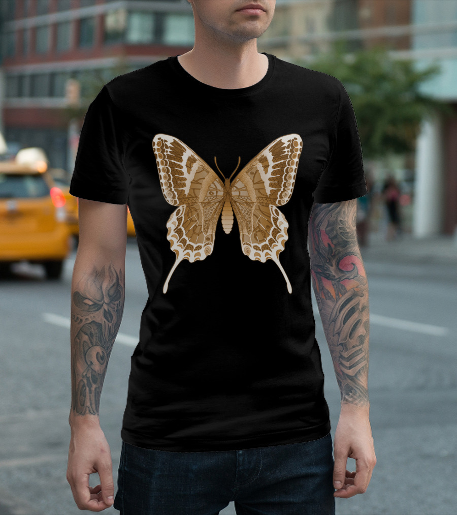 Beautiful Copper Butterfly Detailed Monarch Brown T-Shirt