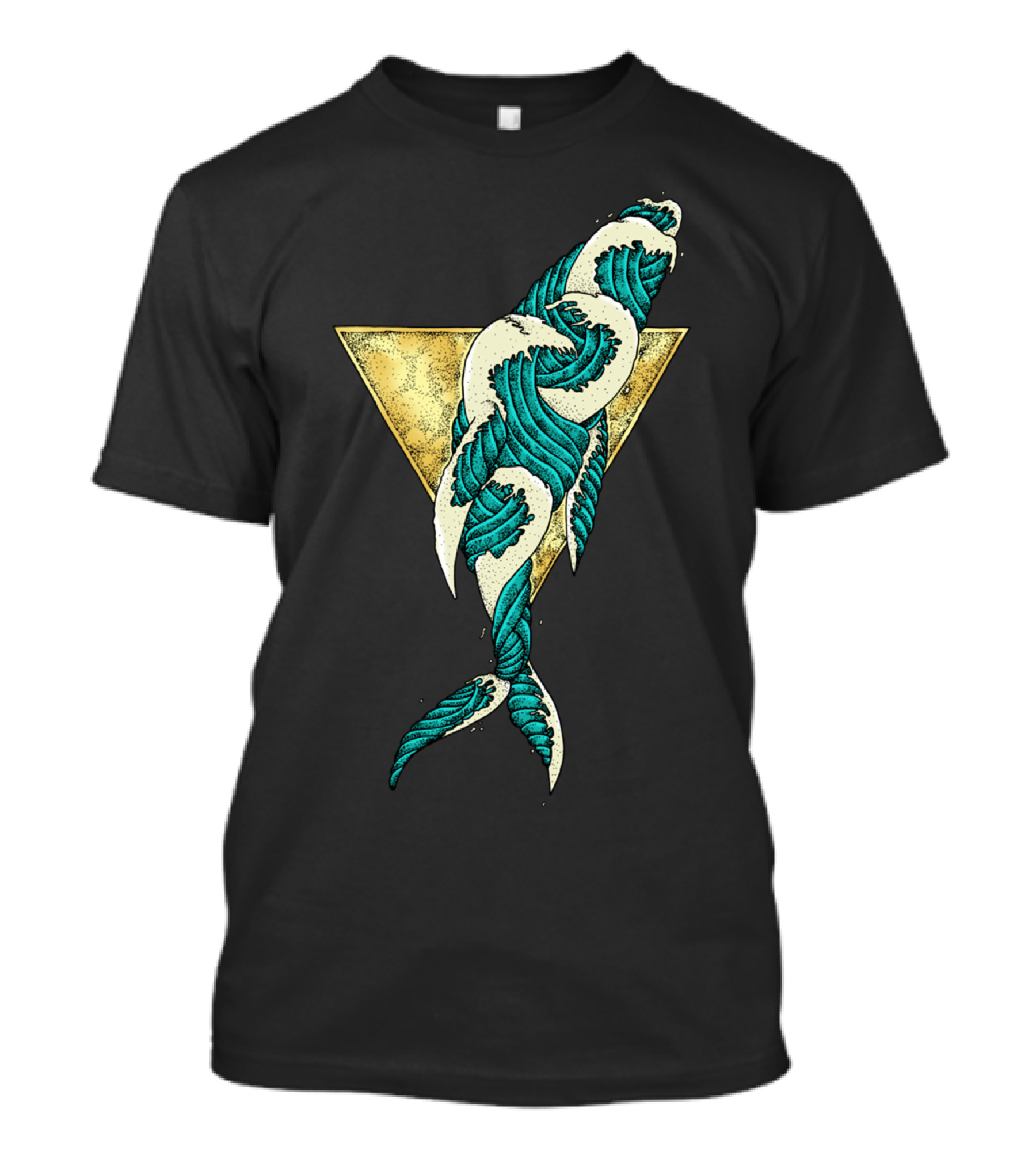 Wavy Whale Enveloped In Golden Triangle T-Shirt