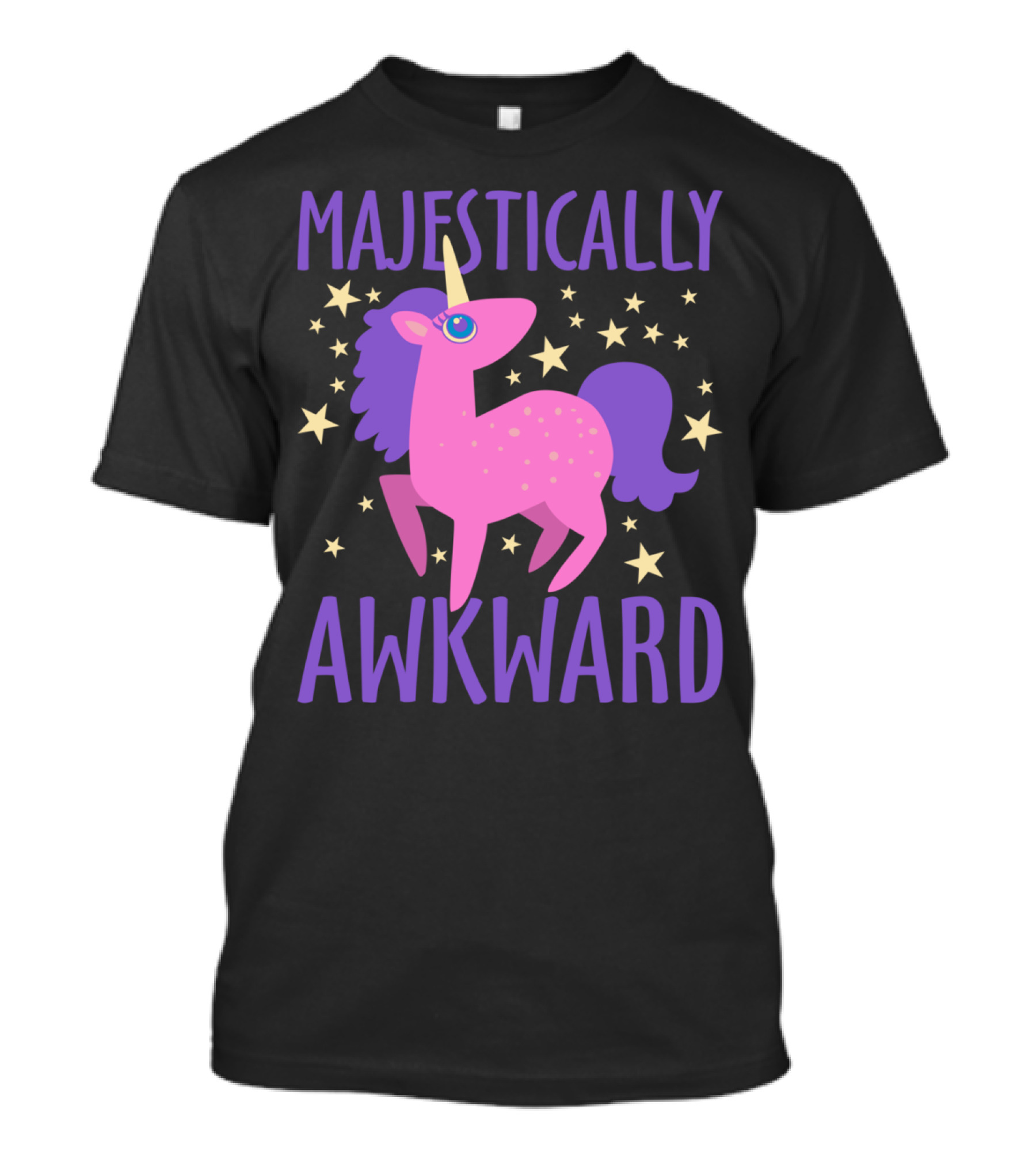 Majestically Awkward Pink Unicorn With Stars T-Shirt