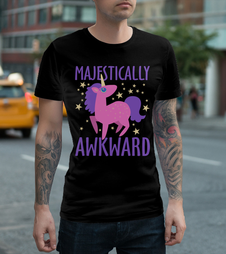 Majestically Awkward Pink Unicorn With Stars T-Shirt