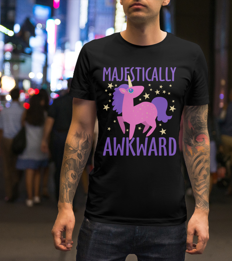 Majestically Awkward Pink Unicorn With Stars T-Shirt