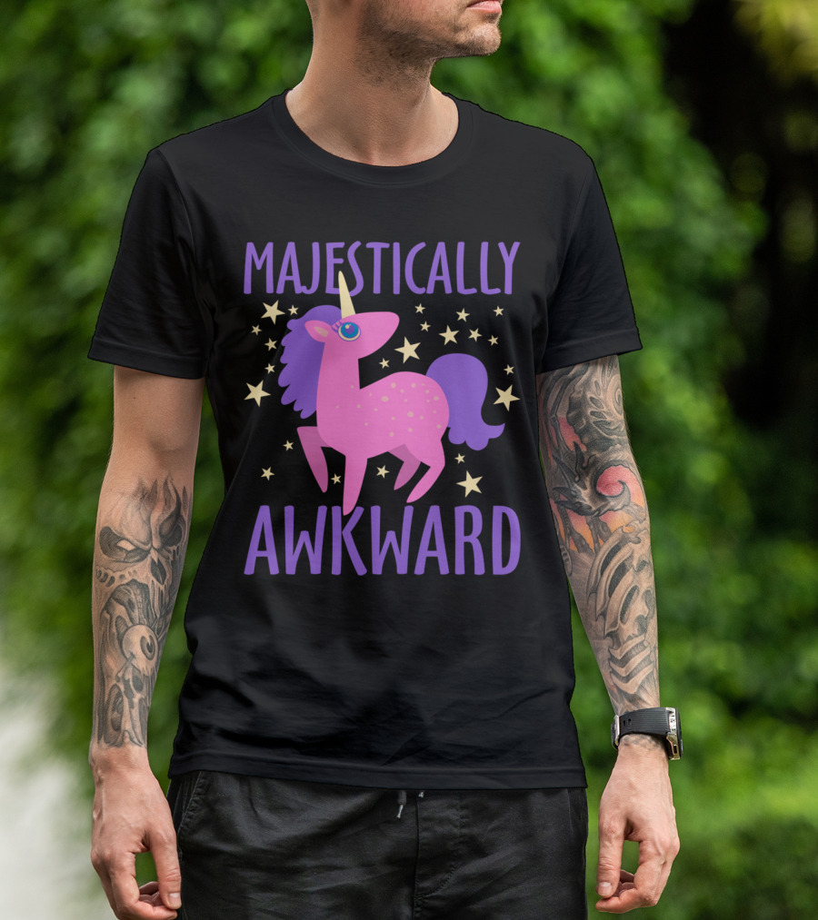 Majestically Awkward Pink Unicorn With Stars T-Shirt