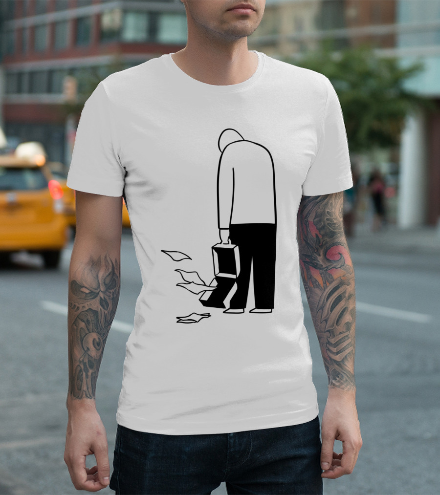 Open Case Man Walking with Briefcase and Falling Papers T-Shirt