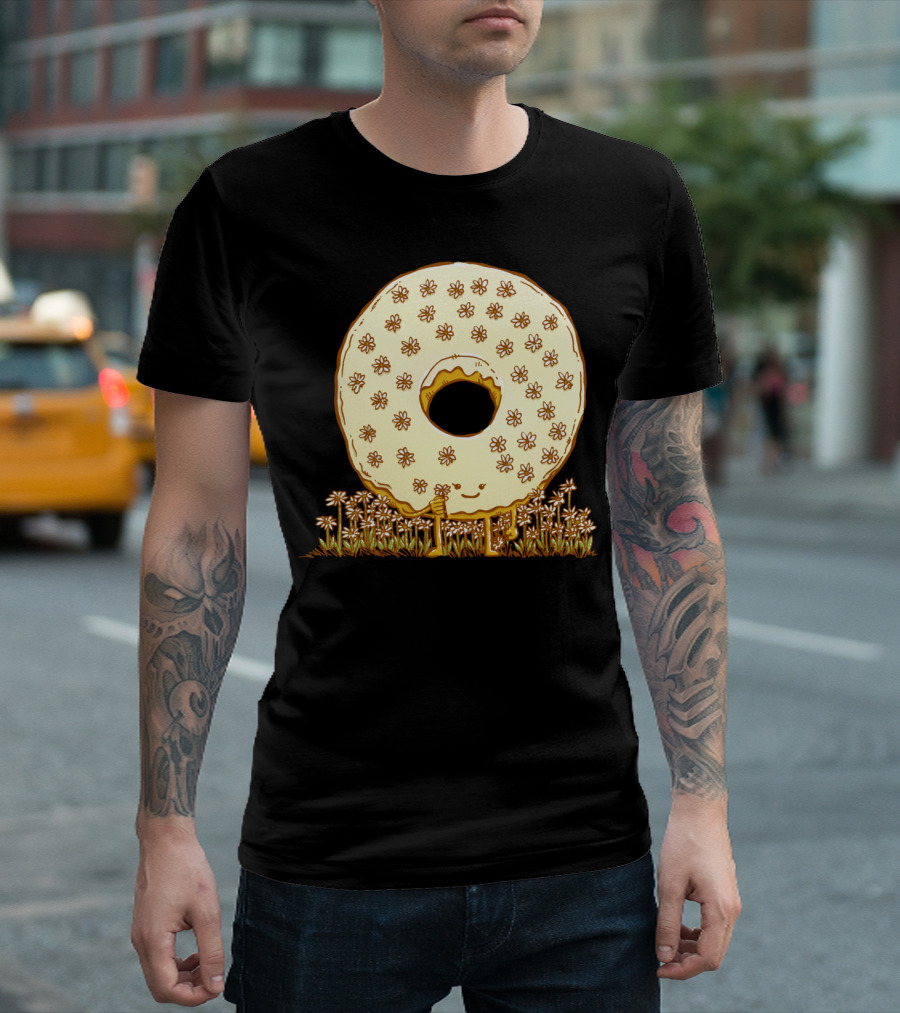 In Bloom Donut Floral Doughnut Character Standing in Field T-Shirt