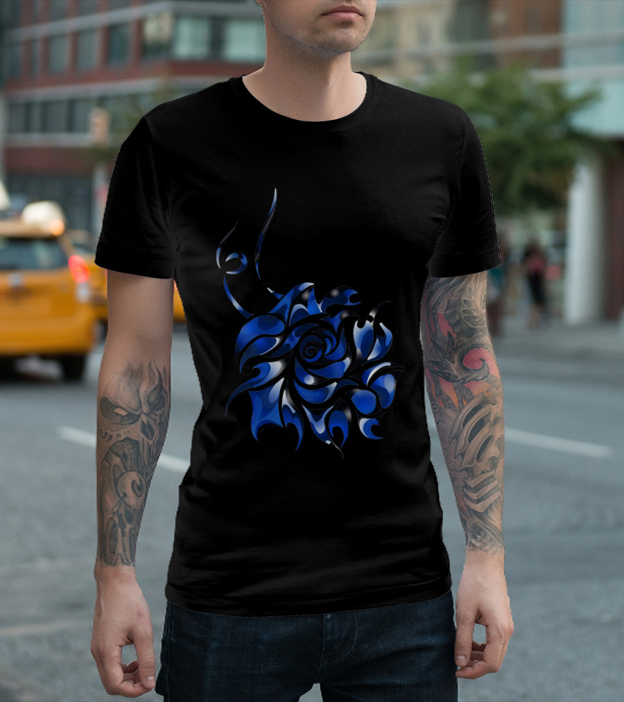 In Bloom Blue Tribal Rose T-Shirt