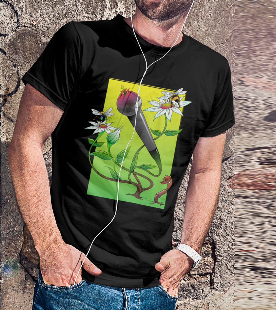 In Bloom Microphone Blossoms With Bees And Flowers T-Shirt