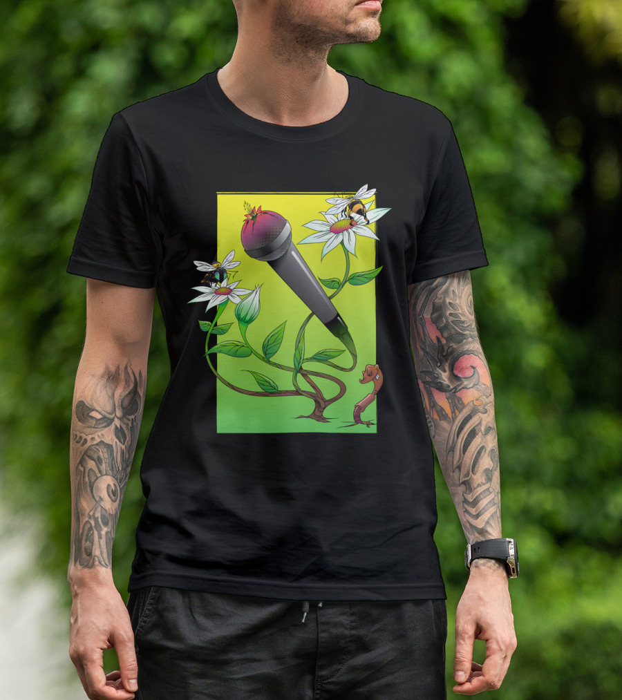 In Bloom Microphone Blossoms With Bees And Flowers T-Shirt
