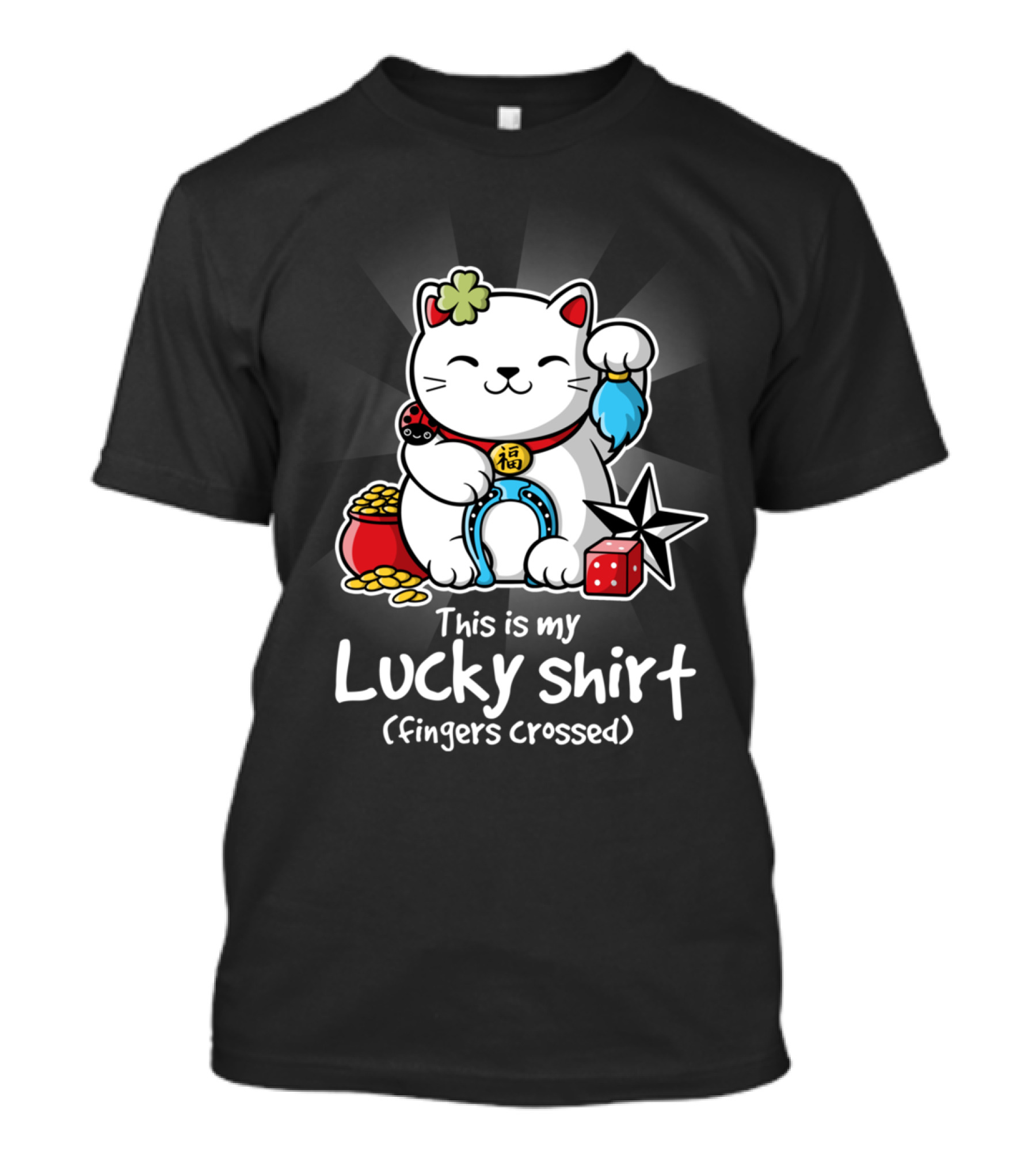 This Is My Lucky Shirt Fingers Crossed Lucky Cat Charm Coins Horseshoe Dice Ninja Star T-Shirt