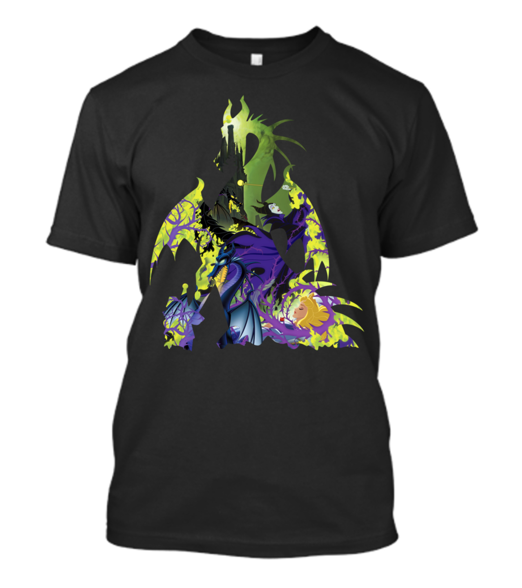 Maleficent Dragon With Enchanted Castle And Sleeping Princess In Forest T-Shirt