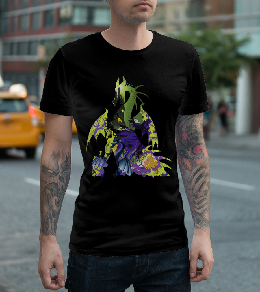Maleficent Dragon With Enchanted Castle And Sleeping Princess In Forest T-Shirt