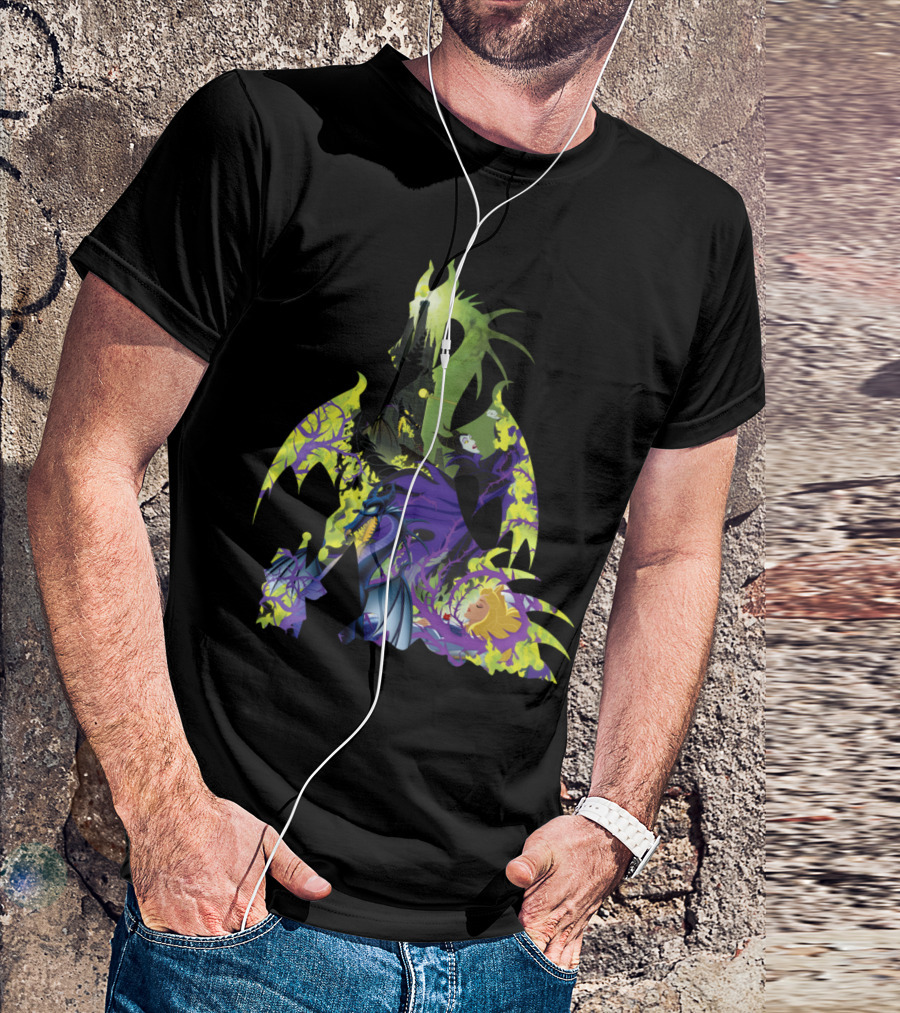 Maleficent Dragon With Enchanted Castle And Sleeping Princess In Forest T-Shirt
